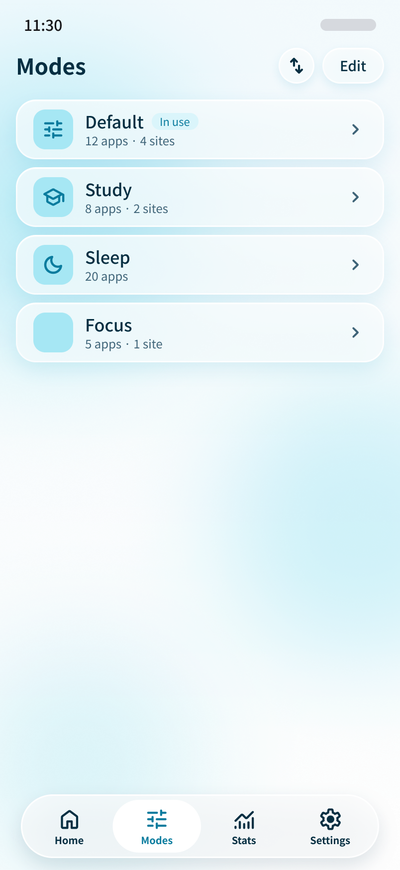 Modes list